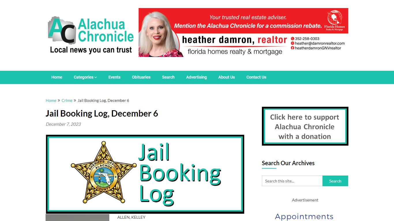 Jail Booking Log, December 6 - Alachua Chronicle